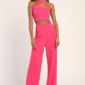 Lulu's Pink One-Shoulder Jumpsuit